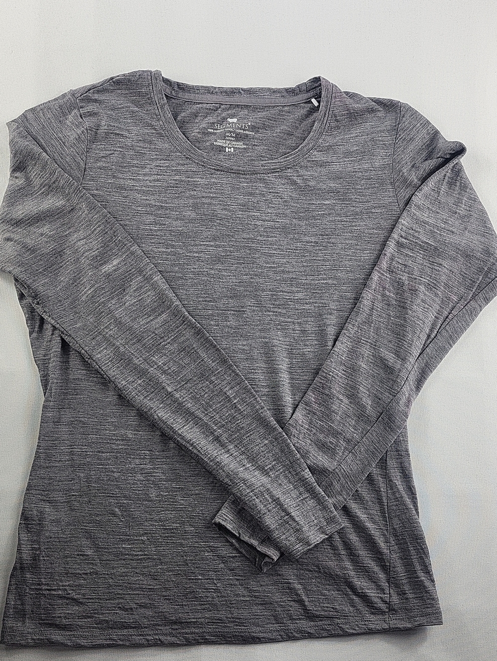 Seg'ments Grey 100% Merino Wool Long Sleeve Base Layer Shirt Size Medium